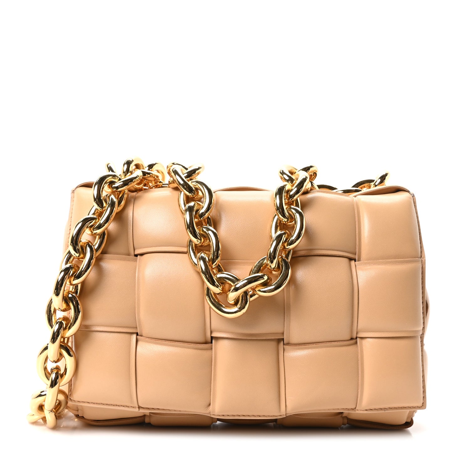Lambskin Maxi Intreccio Padded Chain Cassette Crossbody Bag Almond