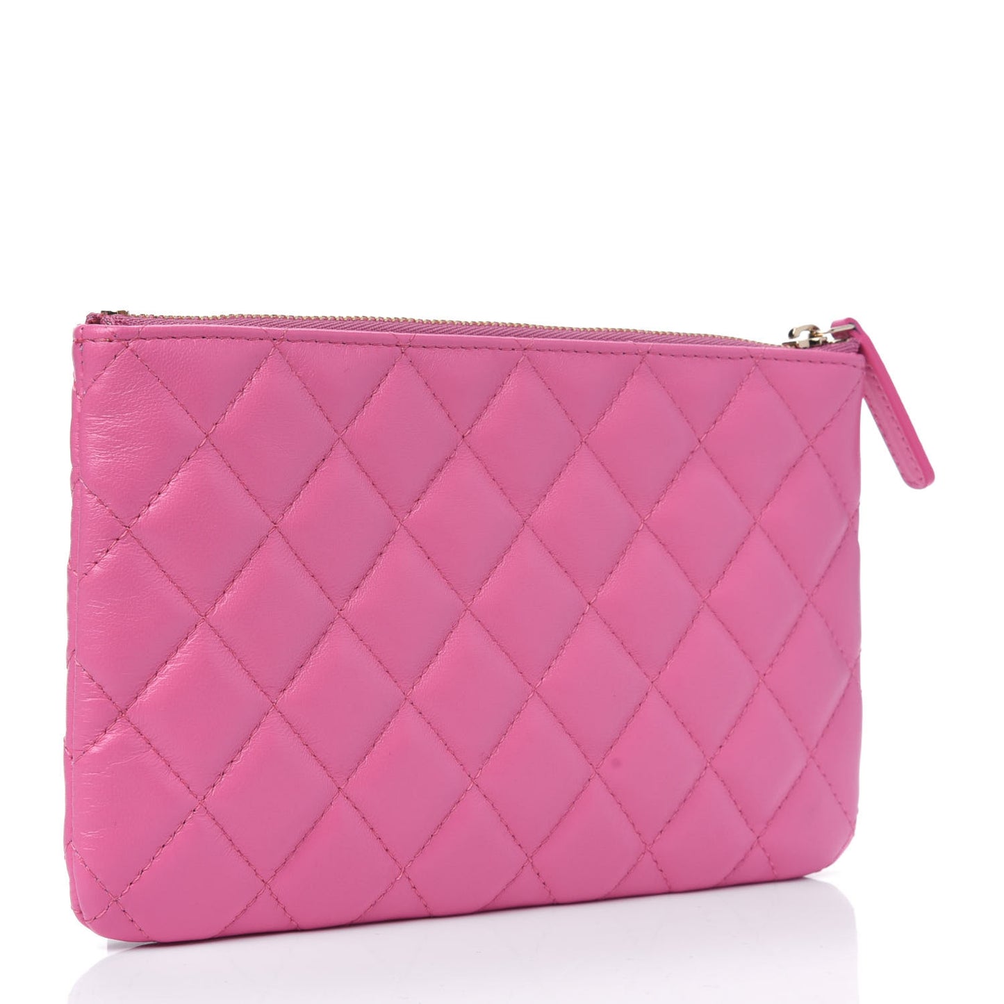 Lambskin Quilted Zipped Pouch Pink Yellow