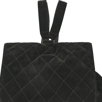 Chanel Suede Quilted CC Drawstring Backpack Black 8 of 13