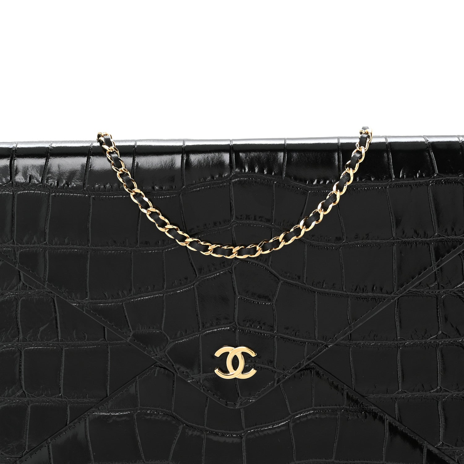 Chanel Calfskin Crocodile Embossed Croc Illusion Clutch With Chain Black 14 of 21