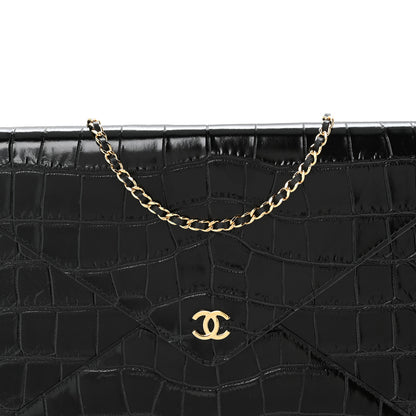 Chanel Calfskin Crocodile Embossed Croc Illusion Clutch With Chain Black 14 of 21
