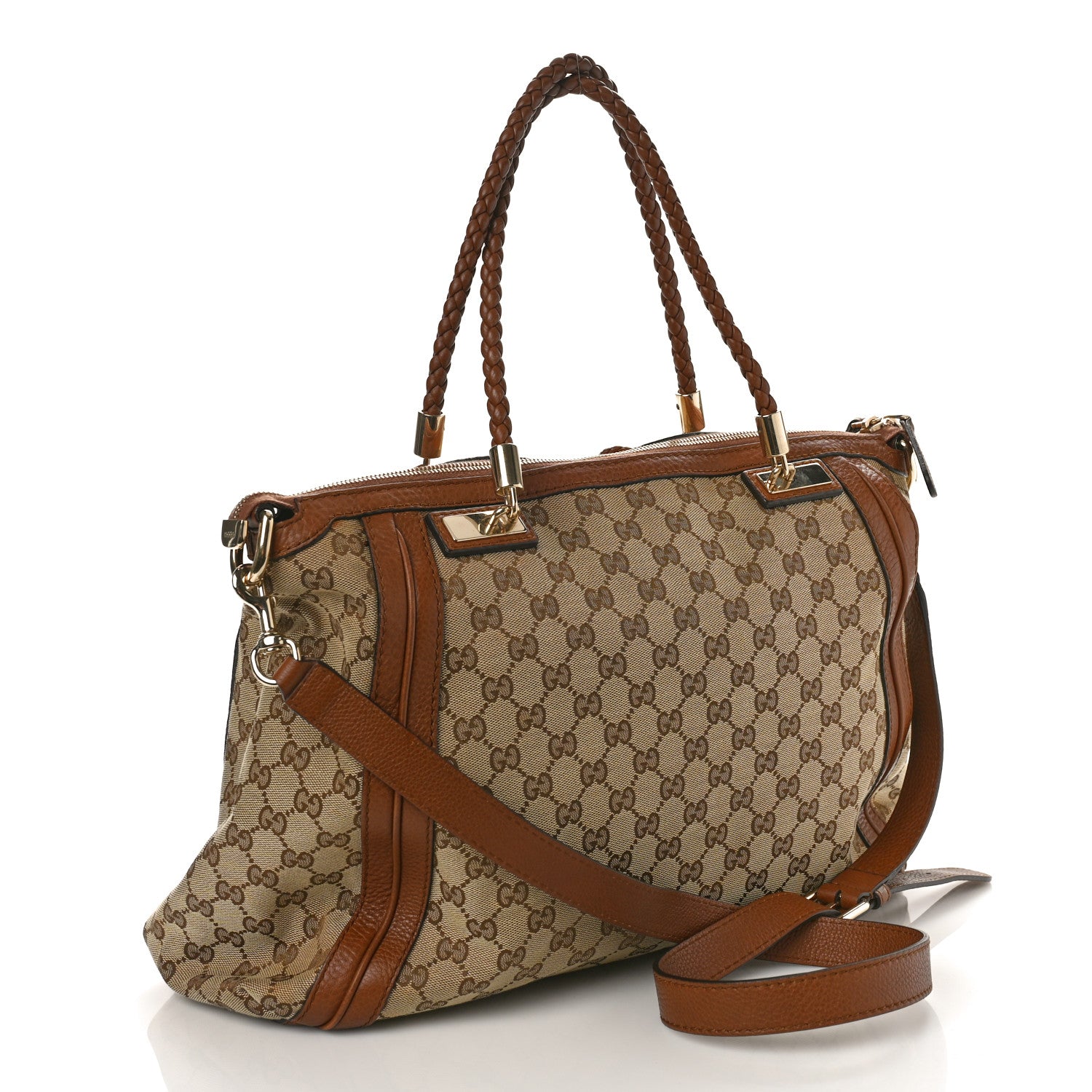 Gucci Monogram Cellarius Calfskin Large Bella Top Handle Bag Beige Ebony Cuir 3 of 9