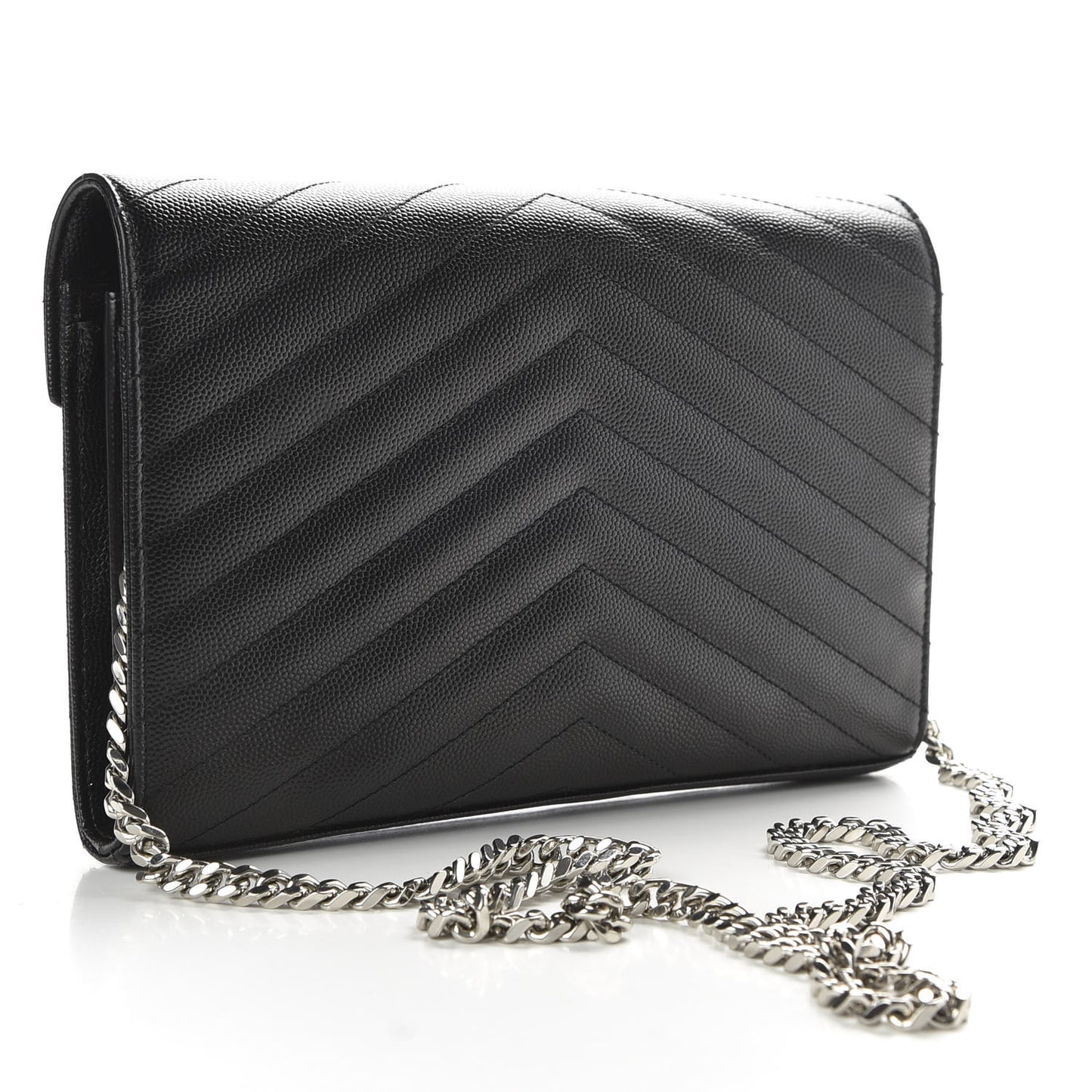 Grain De Poudre Matelasse Chevron Monogram Chain Wallet Black