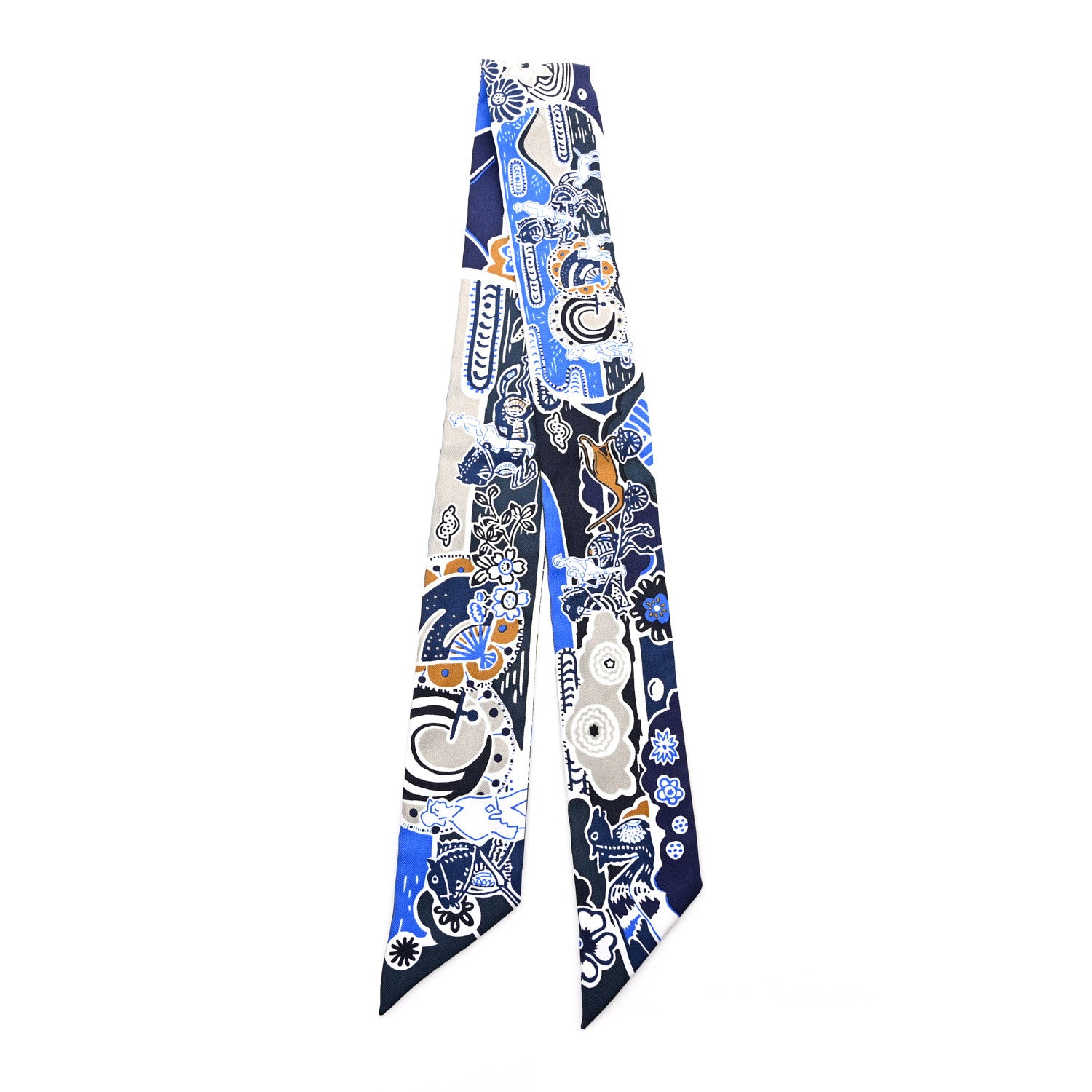 Hermes Silk Bingata Twilly Marine Tabac White 2 of 4