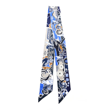 Hermes Silk Bingata Twilly Marine Tabac White 2 of 4