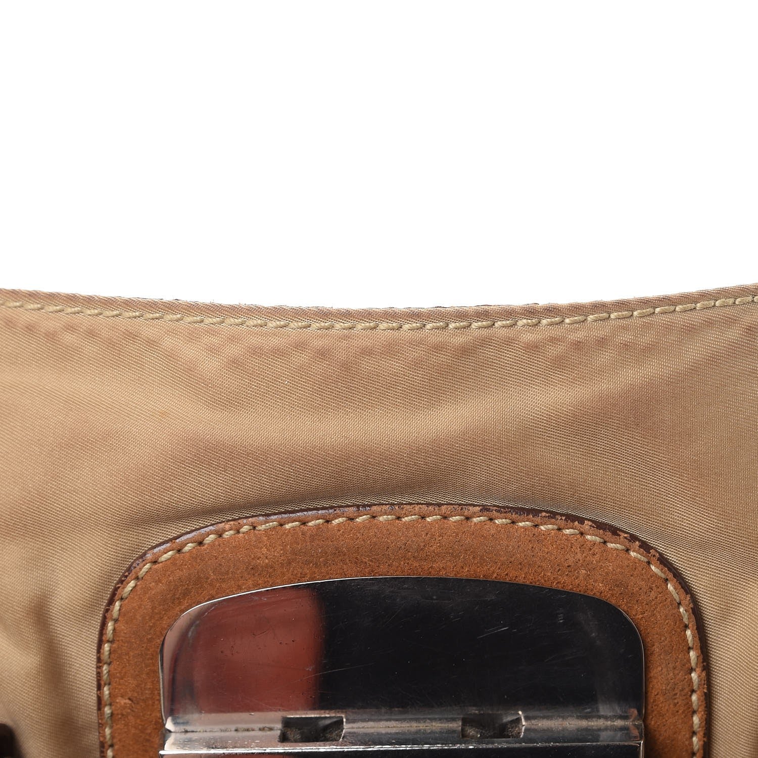 Prada Tessuto Nylon Calfskin Pushlock Satchel Brown 12 of 30