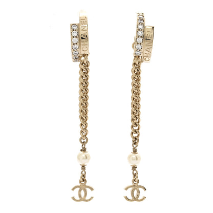 Chanel Metal Crystal Chain CC Hoop Earrings Gold 1 of 5