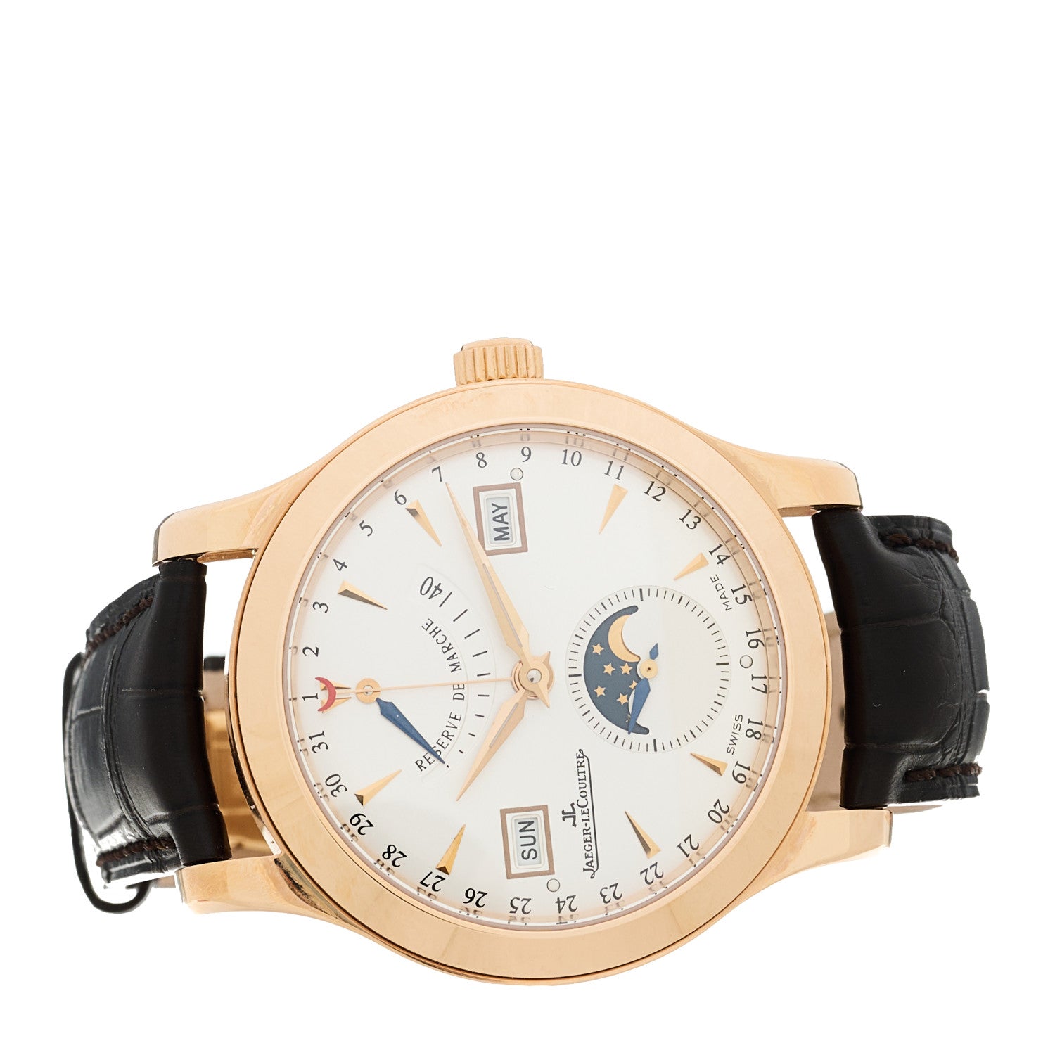Jaeger-LeCoultre 18K Rose Gold Alligator 37mm Master Calendar Moon Phase Automatic Watch Silver Q151242A 2 of 4