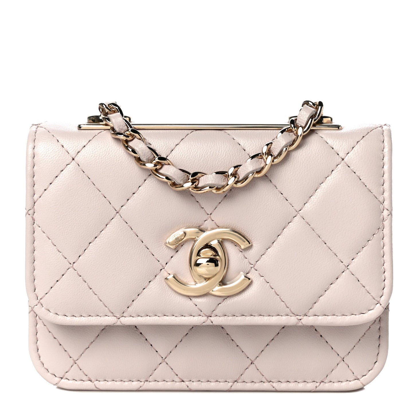 Lambskin Quilted Trendy CC Card Holder On Chain Light Pink