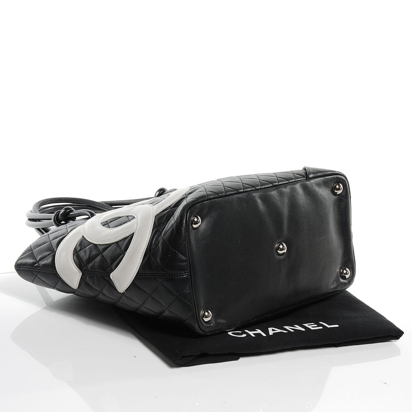 Calfskin Quilted Large Cambon Tote Black White