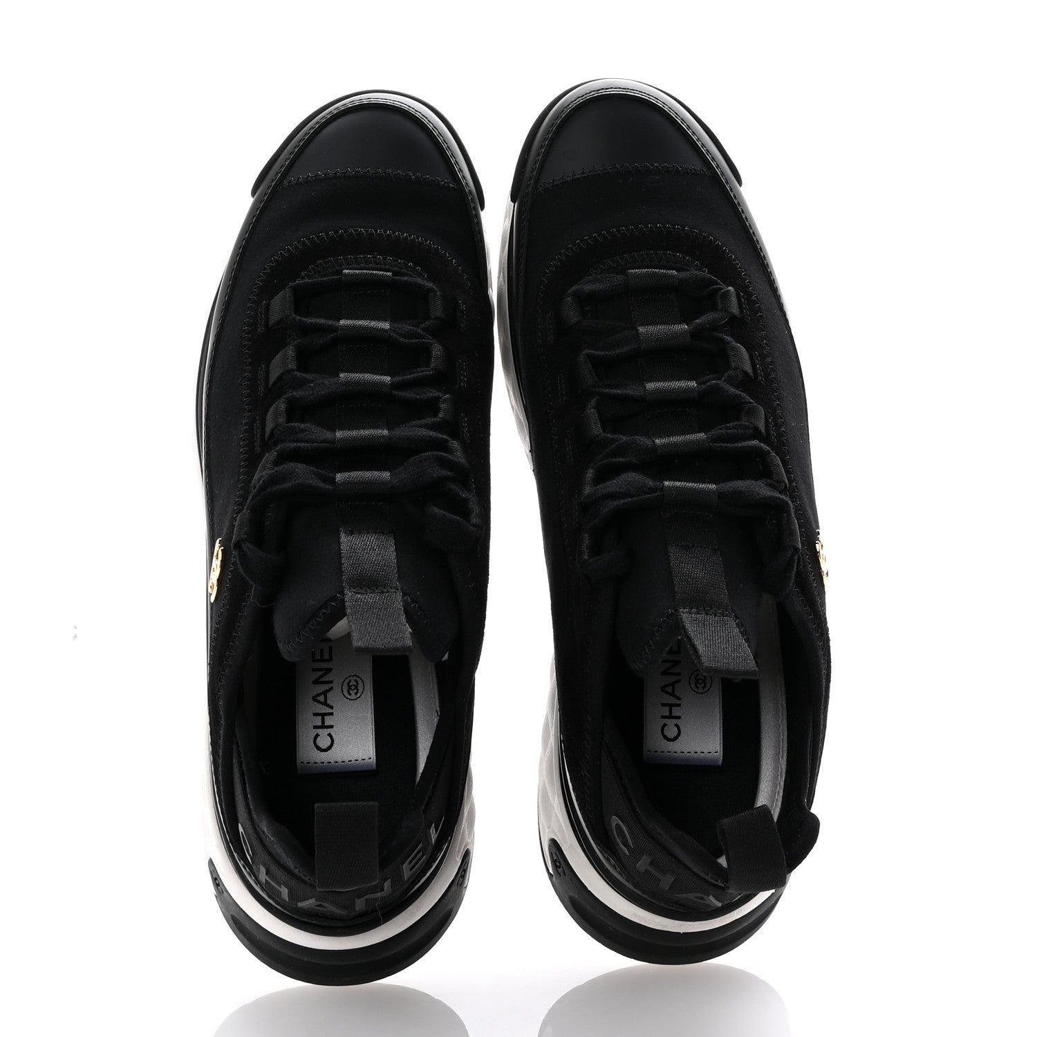 Chanel Velvet Calfskin Mixed Fibers CC Sneakers 39.5 Black 2 of 10