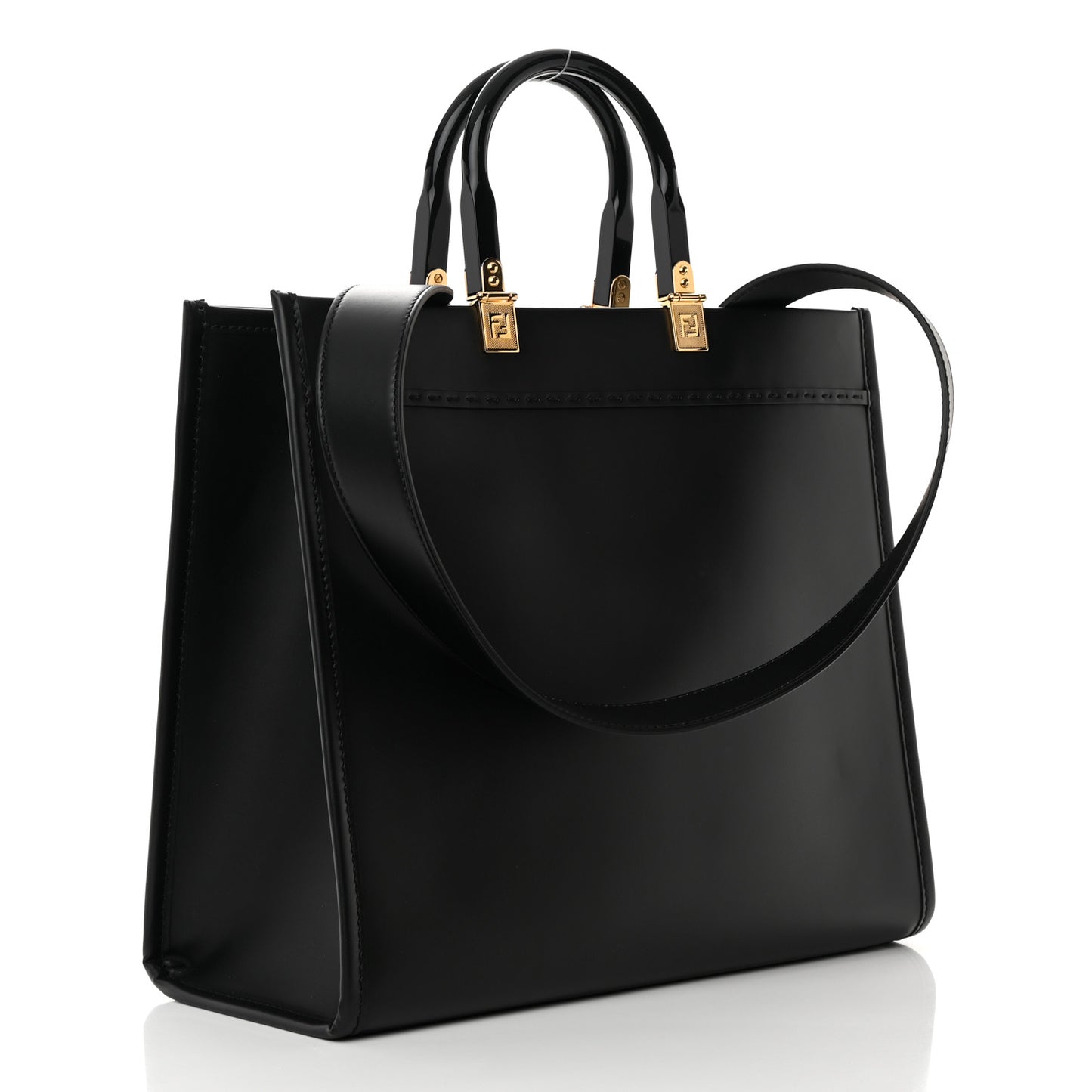 X VERSACE Calfskin Plexiglass Fendace Medium Fendi Sunshine Shopper Tote Black