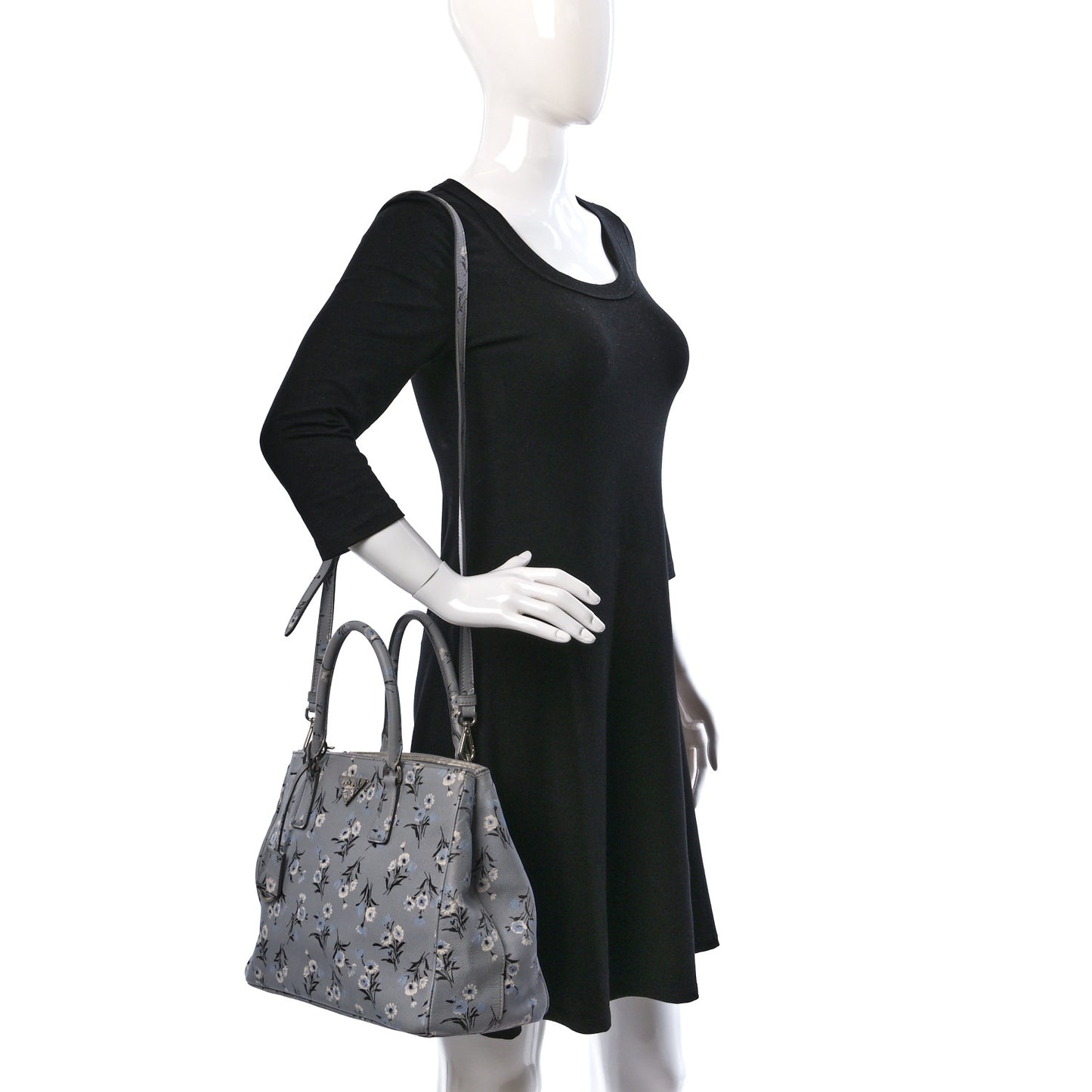 Saffiano Floral Print Medium Galleria Double Zip Tote Acciaio