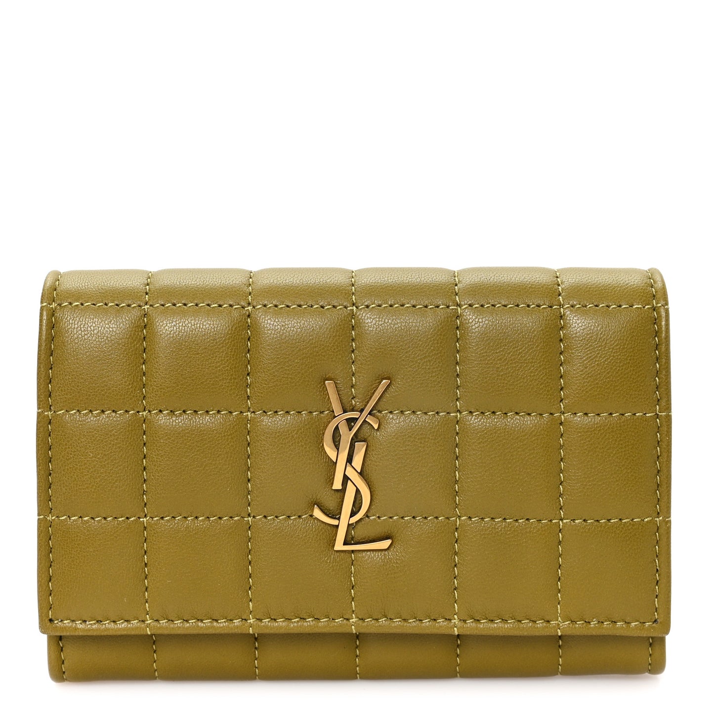 Lambskin Carre Quilted Cassandre Small Envelope Wallet Olive Drab