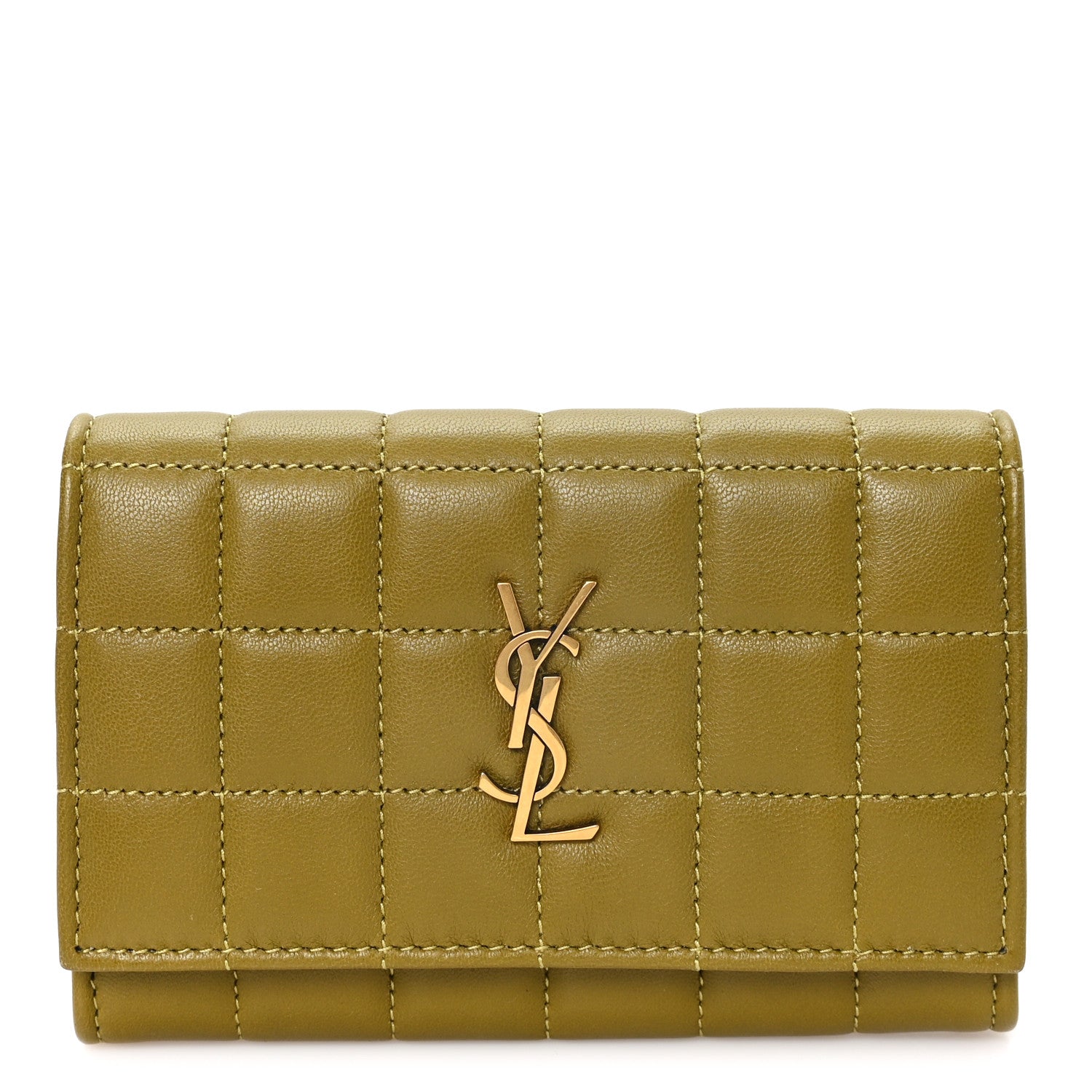 Saint Laurent Lambskin Carre Quilted Cassandre Small Envelope Wallet Olive Drab 1 of 7