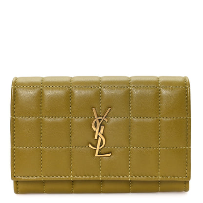 Saint Laurent Lambskin Carre Quilted Cassandre Small Envelope Wallet Olive Drab 1 of 7