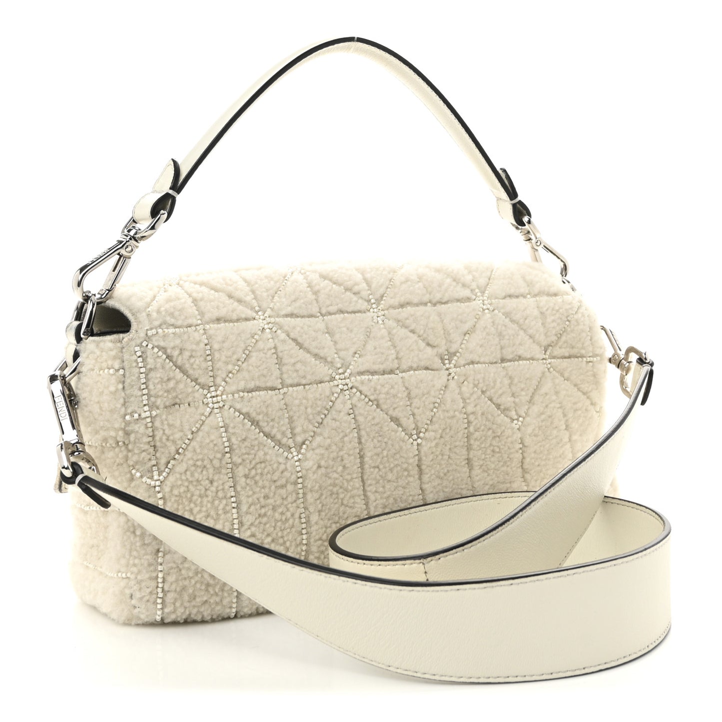 Sheepskin Crystal Beaded Baguette White