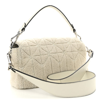 Fendi Sheepskin Crystal Beaded Baguette White 3 of 9