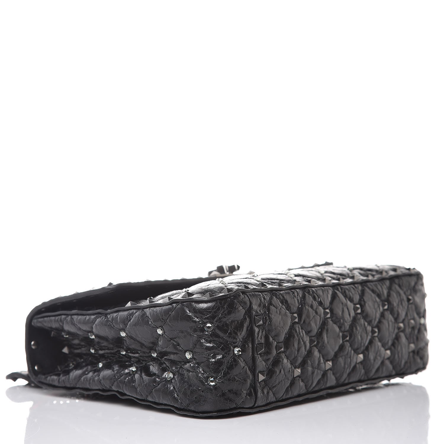 Valentino Garavani Craquele Nappa Crystal Embellished Medium Rockstud Spike Shoulder Bag Black 4 of 8