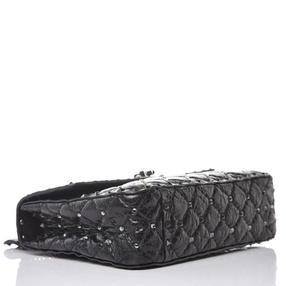 Valentino Garavani Craquele Nappa Crystal Embellished Medium Rockstud Spike Shoulder Bag Black 4 of 8