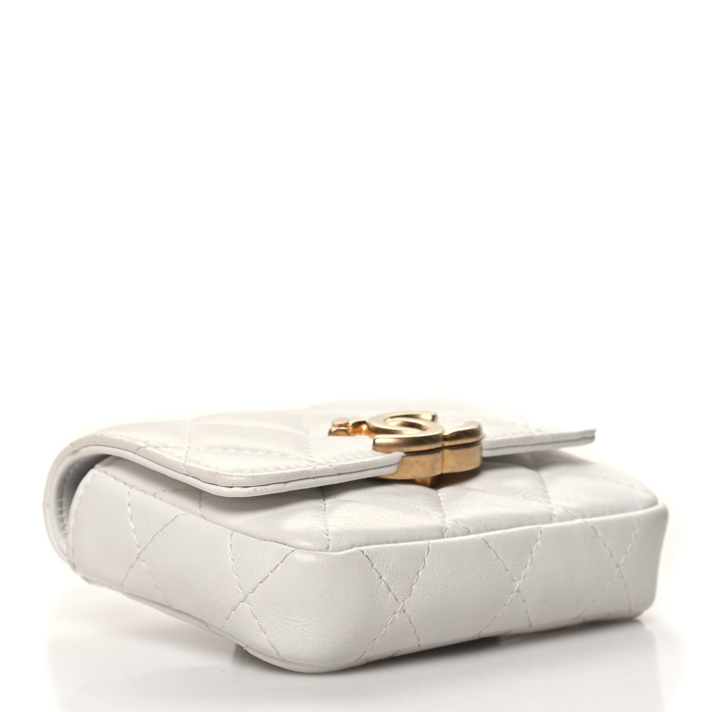Lambskin Lacquered Metal Quilted Flap Chain Belt Bag White