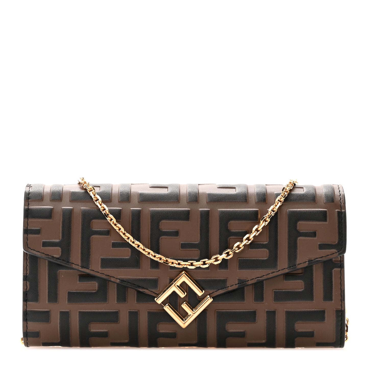 Vitello Soft FF Diamonds Continental Envelope Wallet On Chain Maya Black