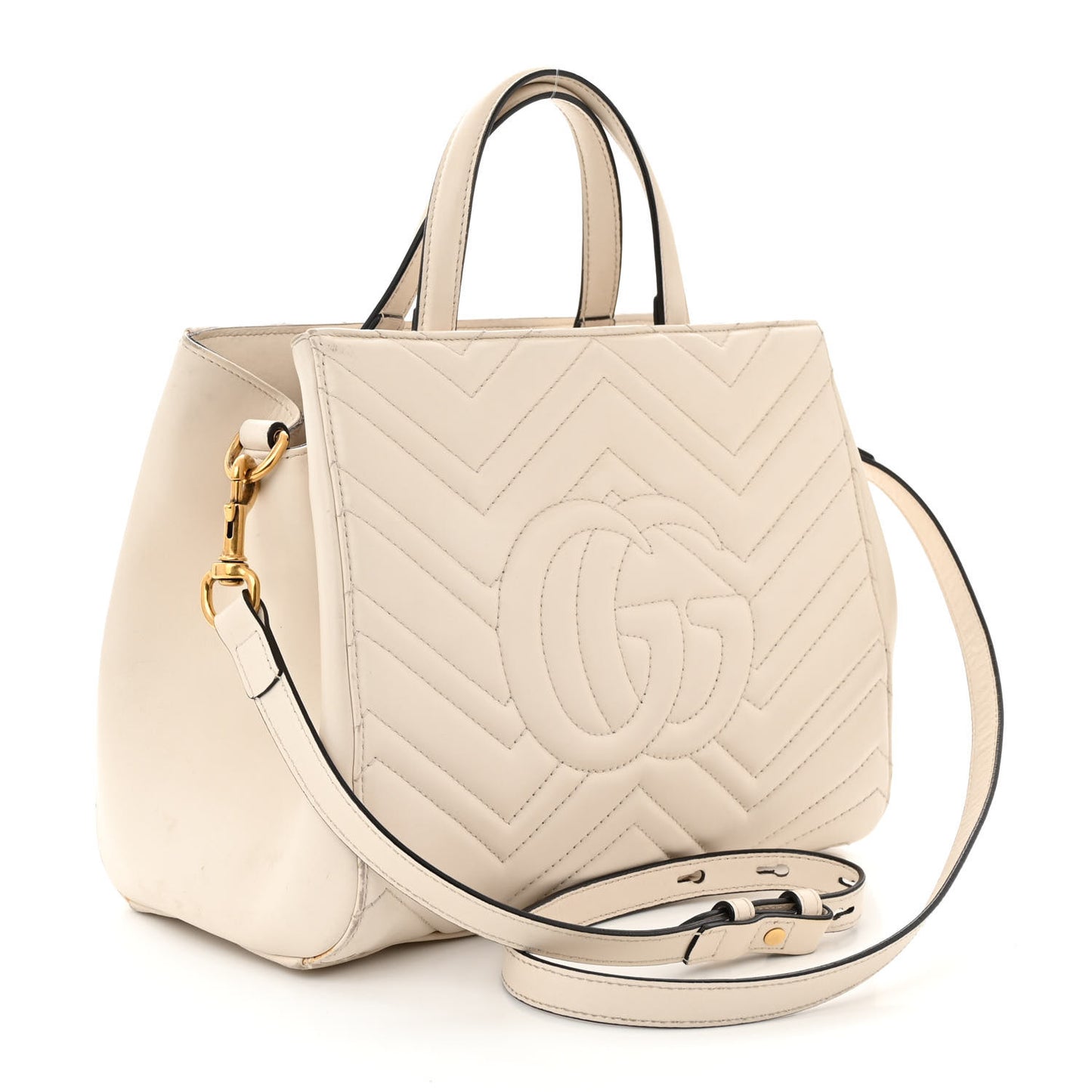 Calfskin Matelasse Small GG Marmont Tote White
