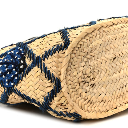 Loewe Embroidered Raffia Basket Tote Bag Natural Black Blue 9 of 10