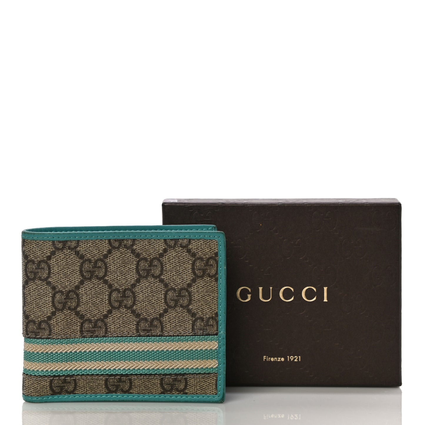 GG Supreme Monogram Web Bi-Fold Wallet White Blue