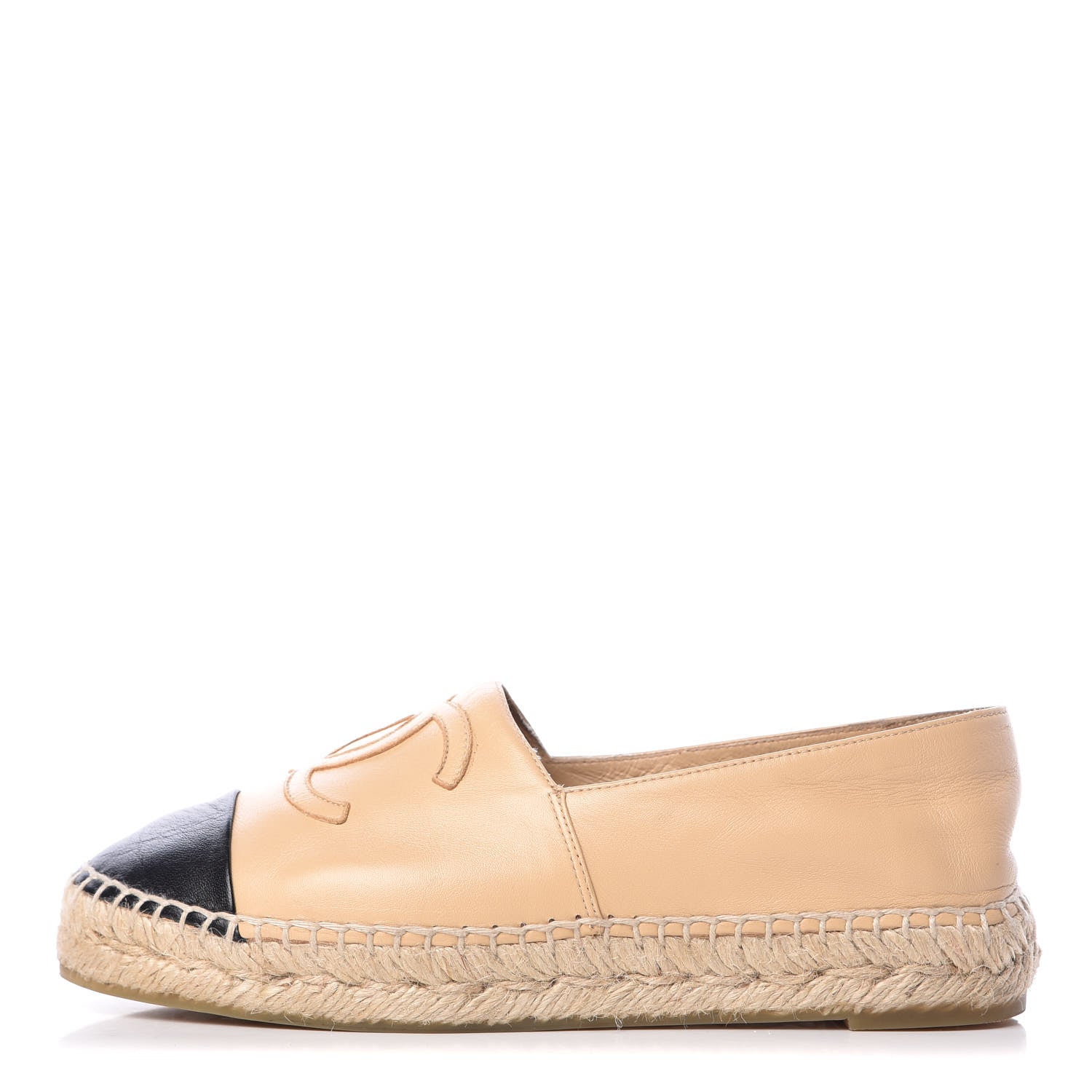 Chanel Lambskin CC Espadrilles 35 Beige Black 1 of 18