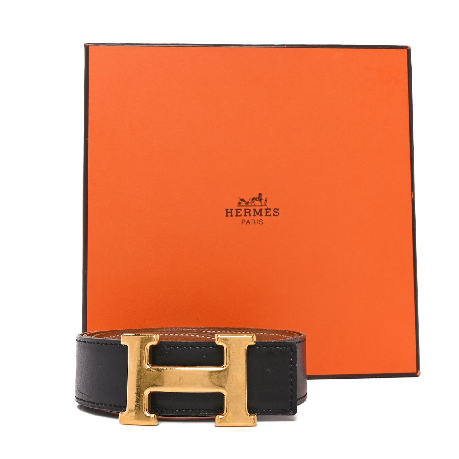 Hermes Box Courchevel 38mm H Belt 80 32 Black Gold 1682004