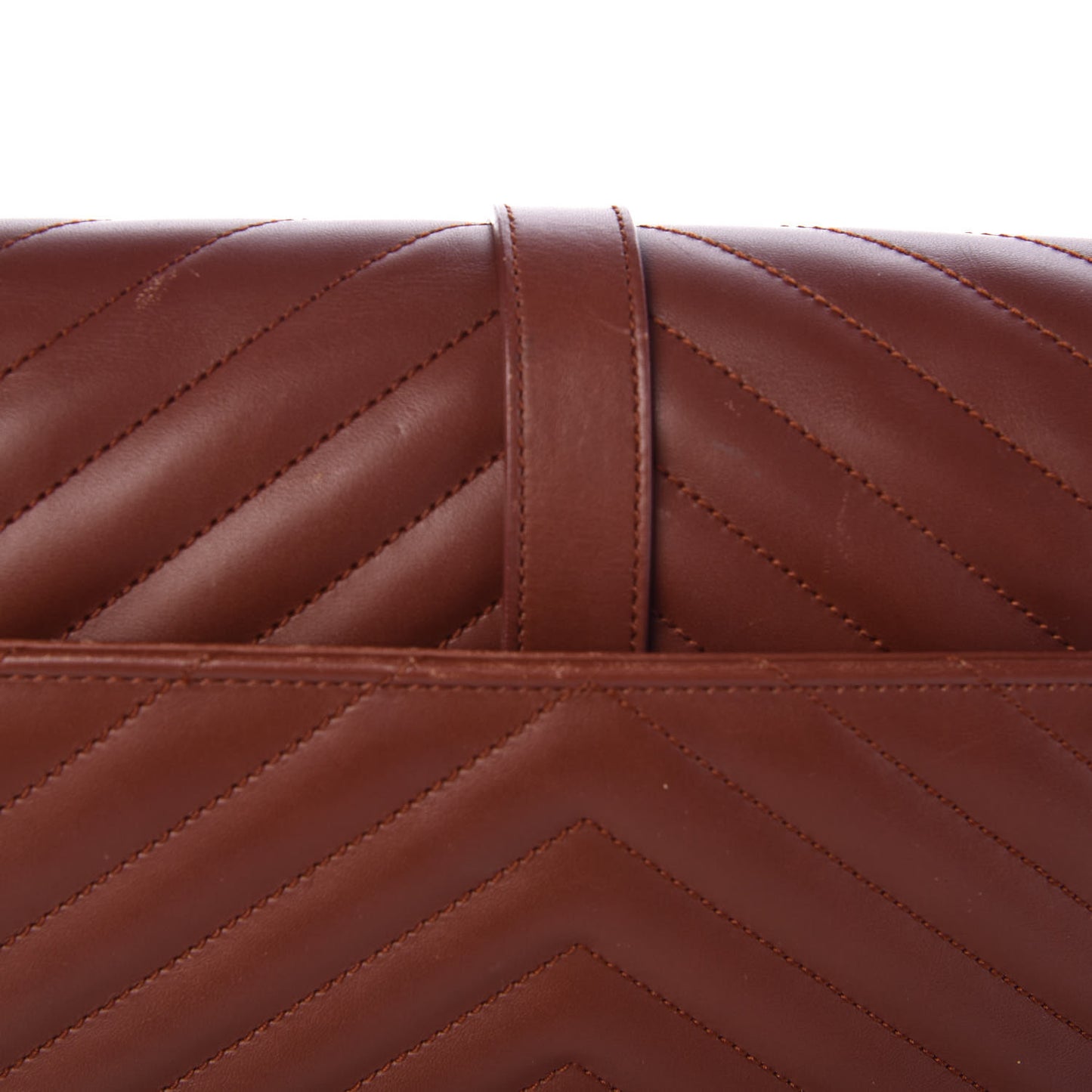 Smooth Calfskin Matelasse Chevron Large Monogram Satchel Brown
