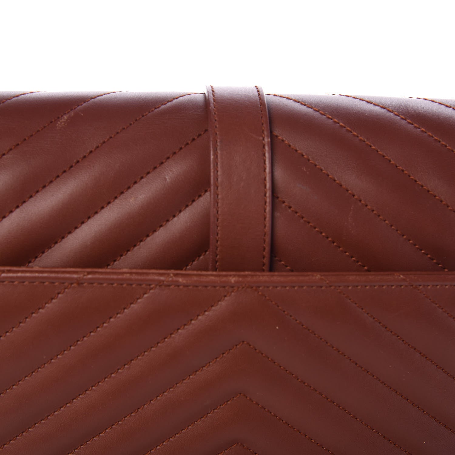 Saint Laurent Smooth Calfskin Matelasse Chevron Large Monogram Satchel Brown 16 of 17