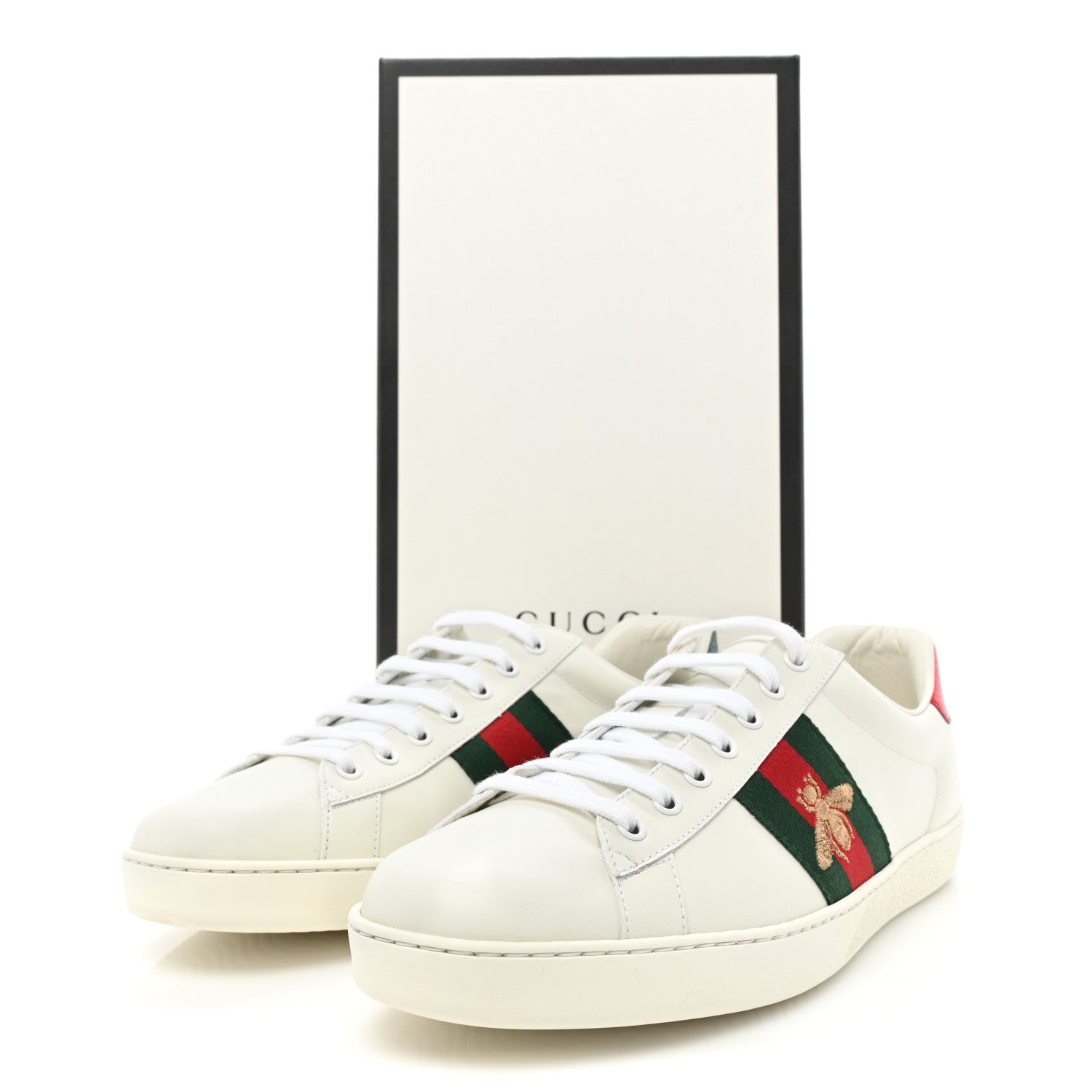 Gucci Miro Soft Calfskin Laminated Ayers Web Bee Embroidered Mens Ace Sneakers 10.5 White Red Flame Green 10 of 10