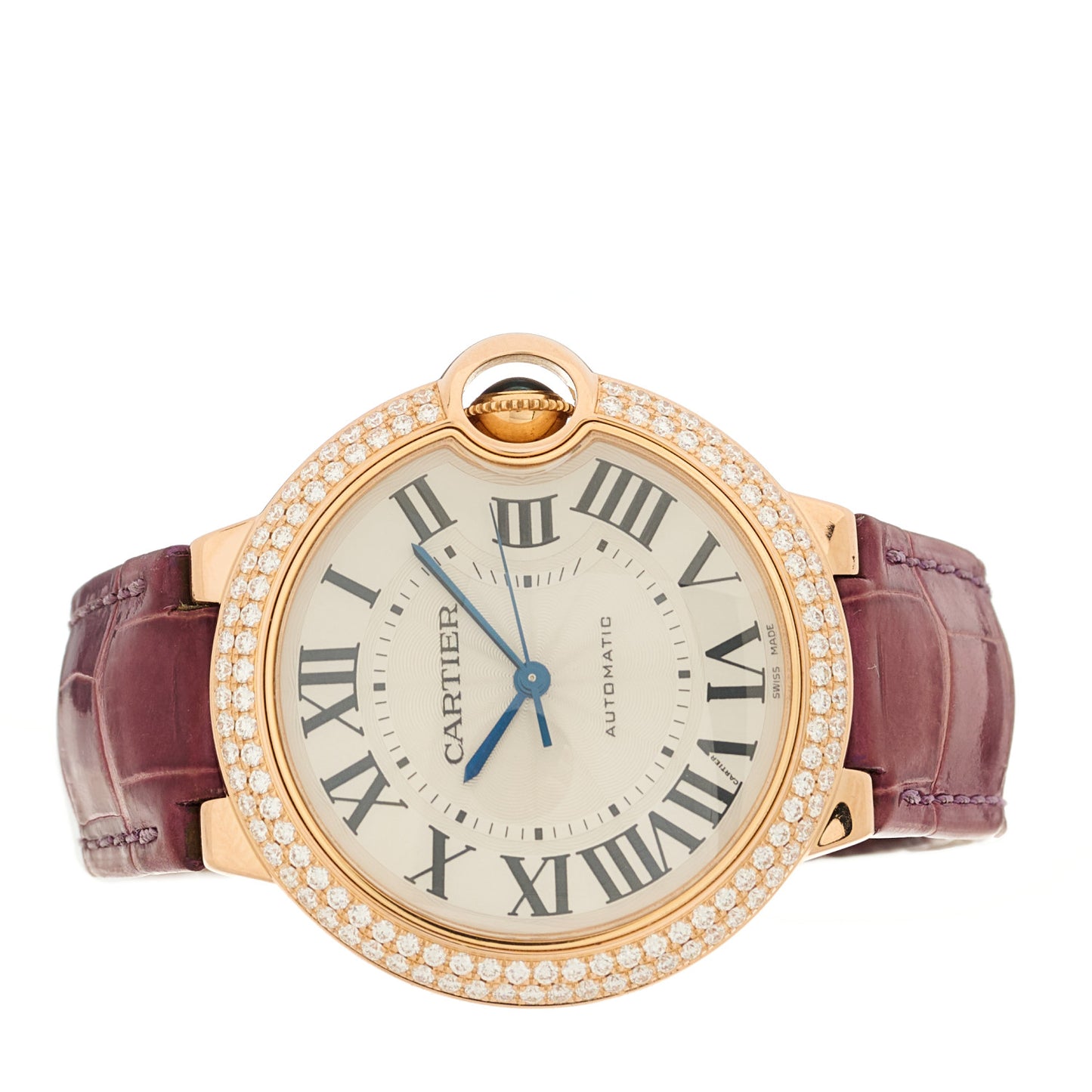 18K Pink Gold Alligator Diamond Bezel 36mm Ballon Bleu De Cartier Automatic Watch