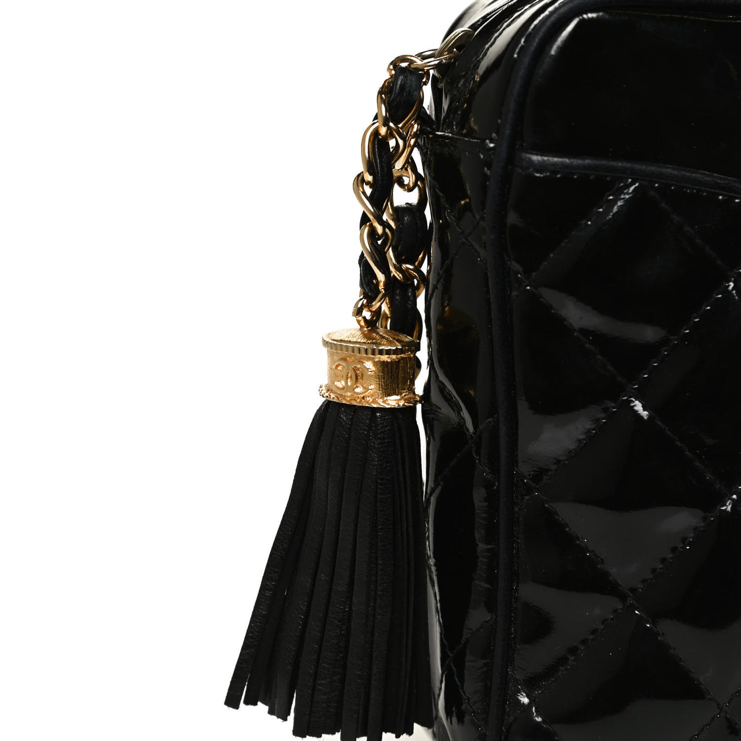 Patent Quilted Tassel Camera Case Black