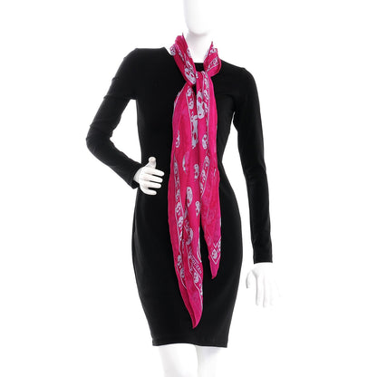 Alexander McQueen Silk Chiffon Skull Scarf Fuxia 2 of 5