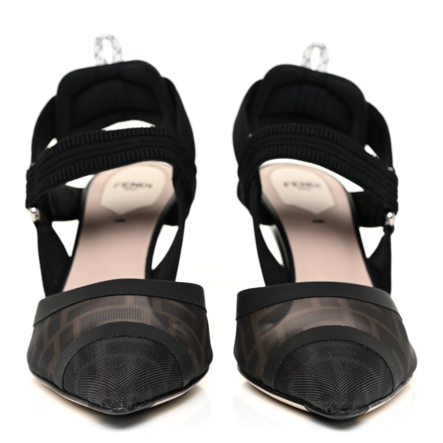 Fendi Technical Mesh FF Colibri 85mm Slingback Pumps 39 Black 4 of 17
