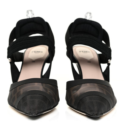 Fendi Technical Mesh FF Colibri 85mm Slingback Pumps 39 Black 4 of 17