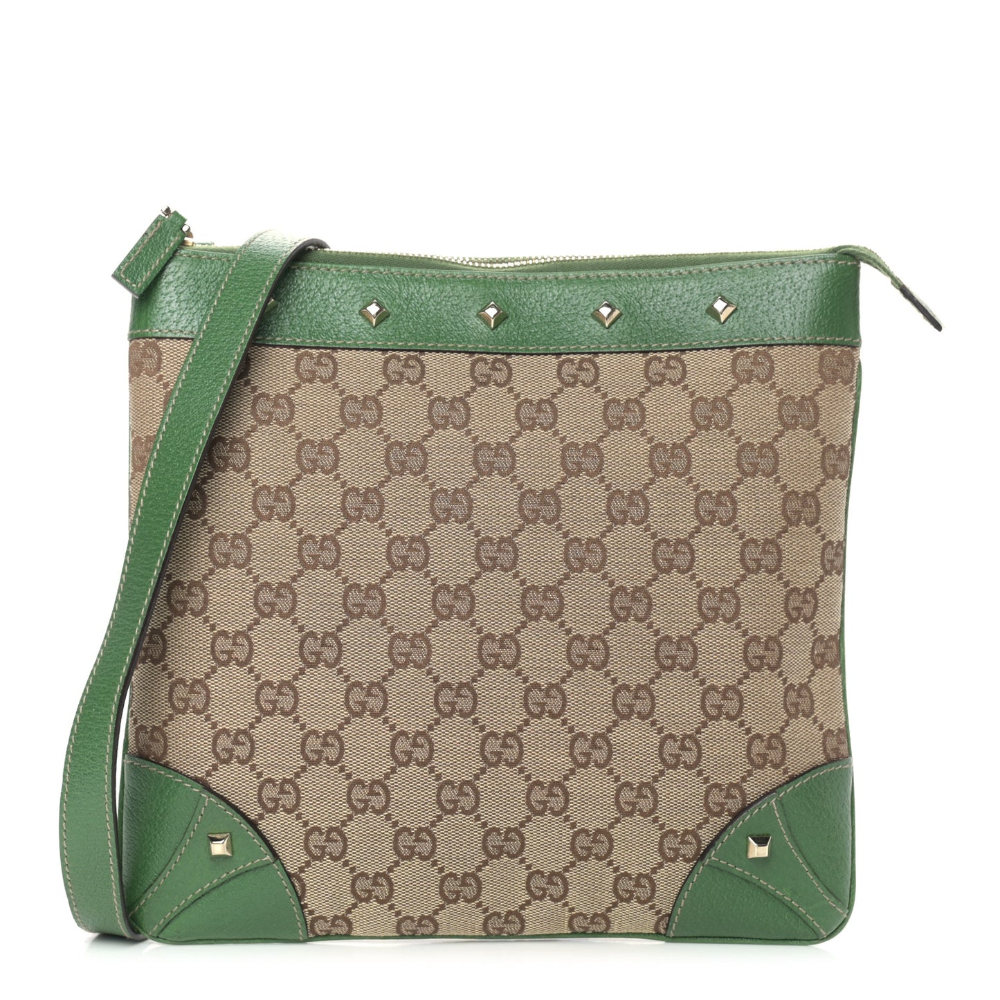 Monogram Studded Messenger Green