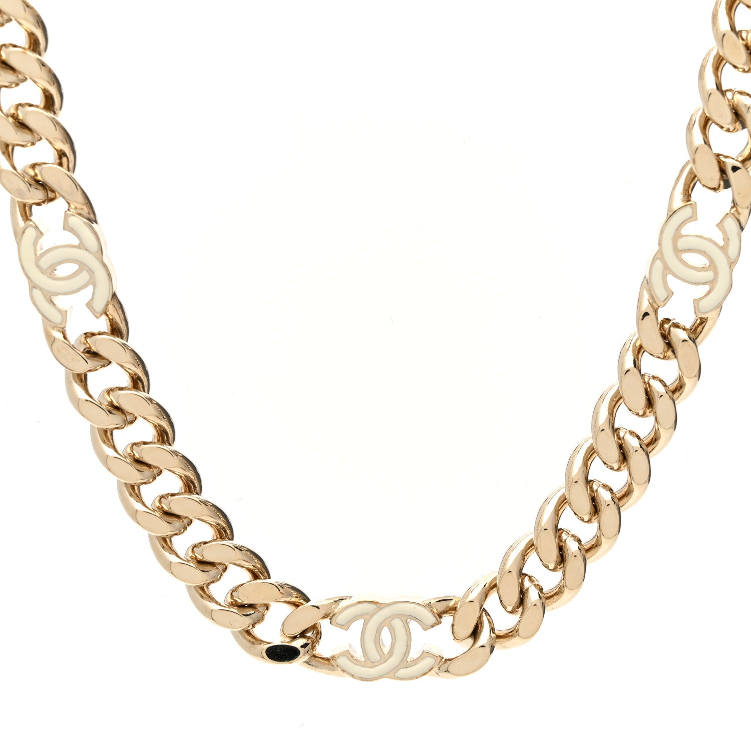 Chanel Metal Enamel Chain CC Choker Gold White 1 of 6