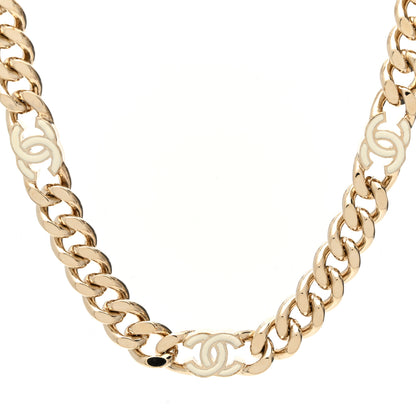 Chanel Metal Enamel Chain CC Choker Gold White 1 of 6