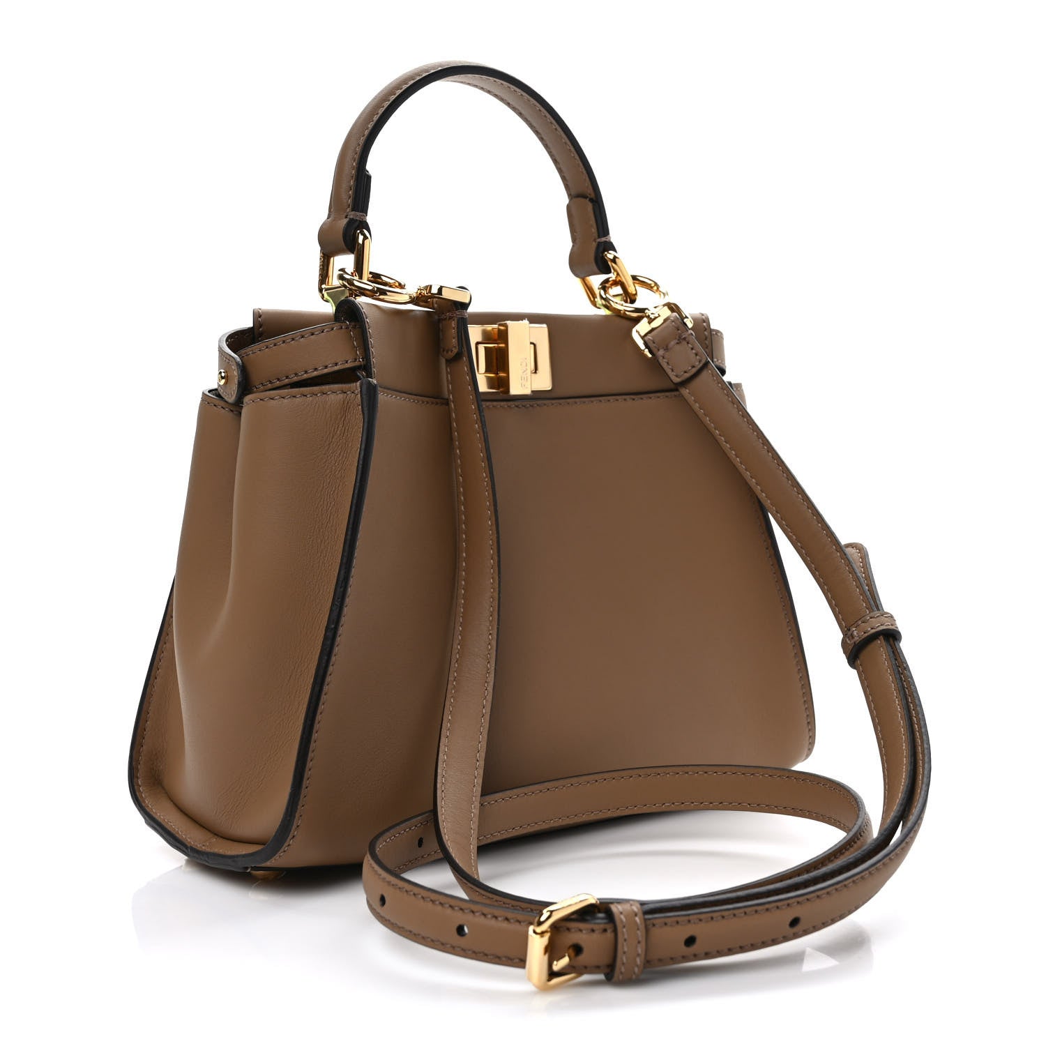 Fendi Vitello Seta Fabric Jacquard FF 1974 Mini Peekaboo Iconic Satchel Sand Tabacco Moro 3 of 10