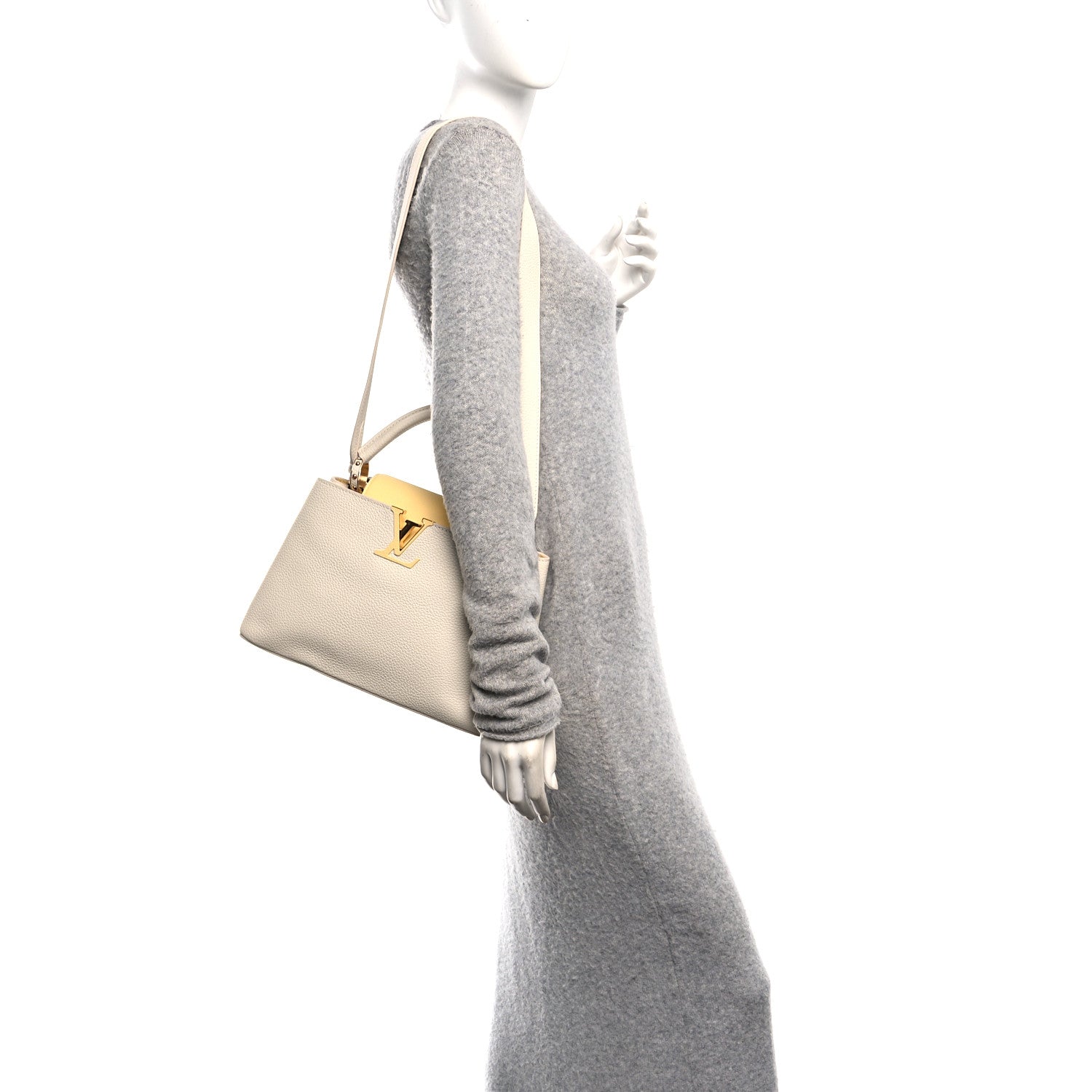 Louis Vuitton Taurillon Capucines MM Cream Plume Yellow 2 of 9