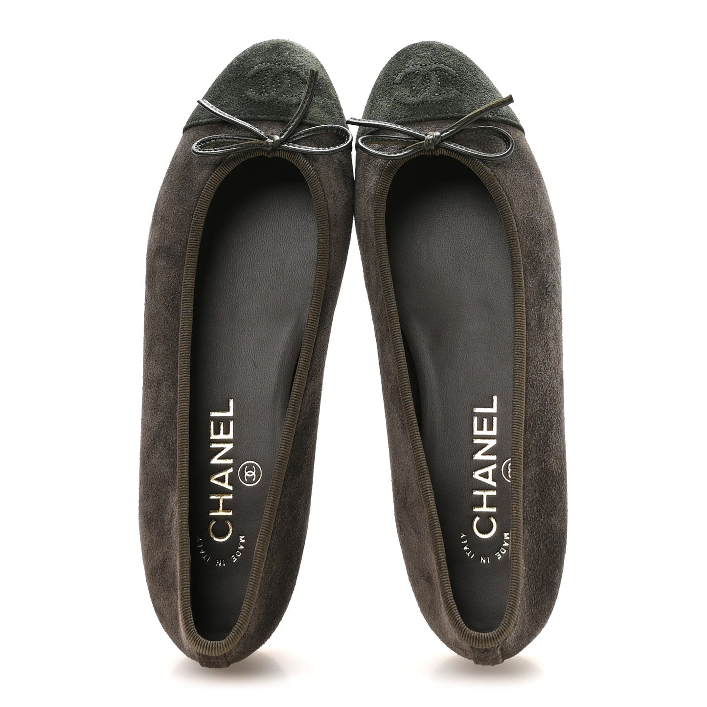 Suede Calfskin Cap Toe CC Ballerina Flats 37.5 Dark Khaki Dark Green