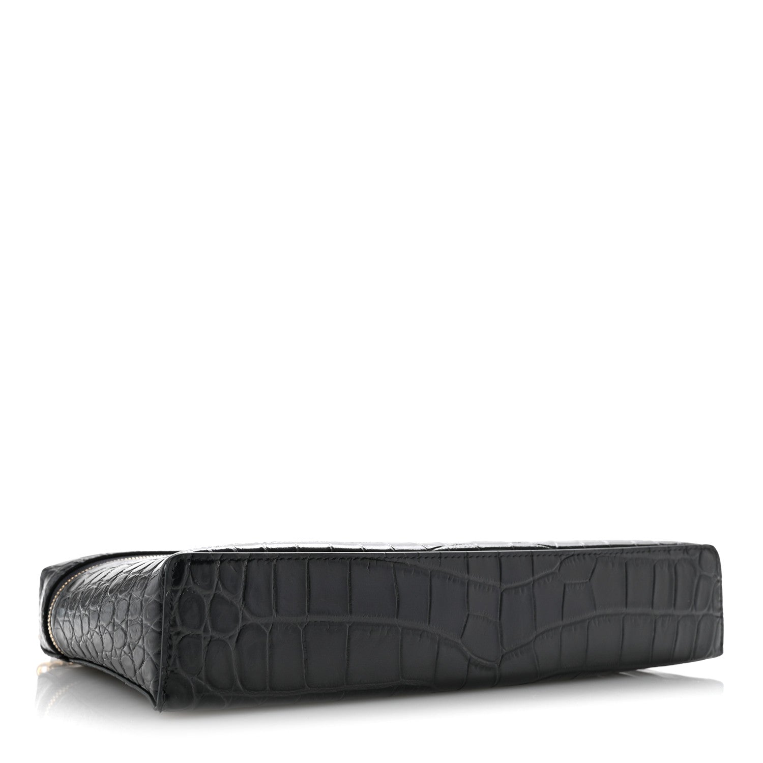 Chanel Calfskin Crocodile Embossed Top Handle Vanity Case With Chain Black Grey 4 of 11