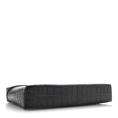 Chanel Calfskin Crocodile Embossed Top Handle Vanity Case With Chain Black Grey 4 of 11