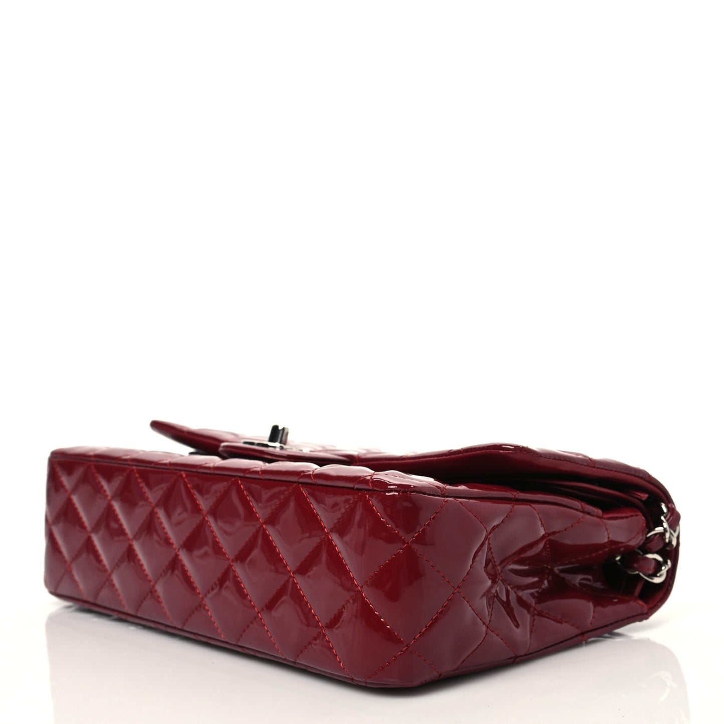Patent Calfskin Quilted Medium Double Flap Dark Red