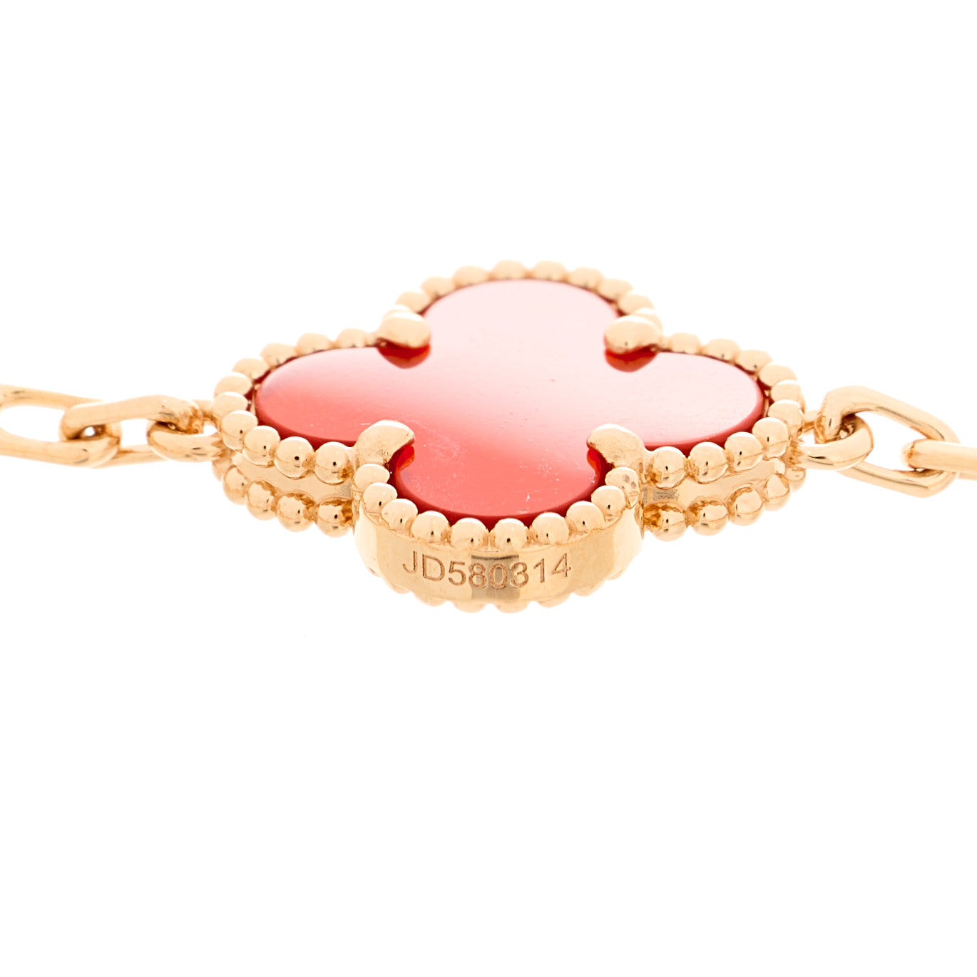 18K Rose Gold Carnelian 5 Motifs Guilloche Vintage Alhambra Bracelet