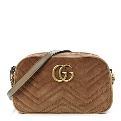 Gucci Velvet Matelasse Small GG Marmont Chain Shoulder Bag Taupe 1 of 11